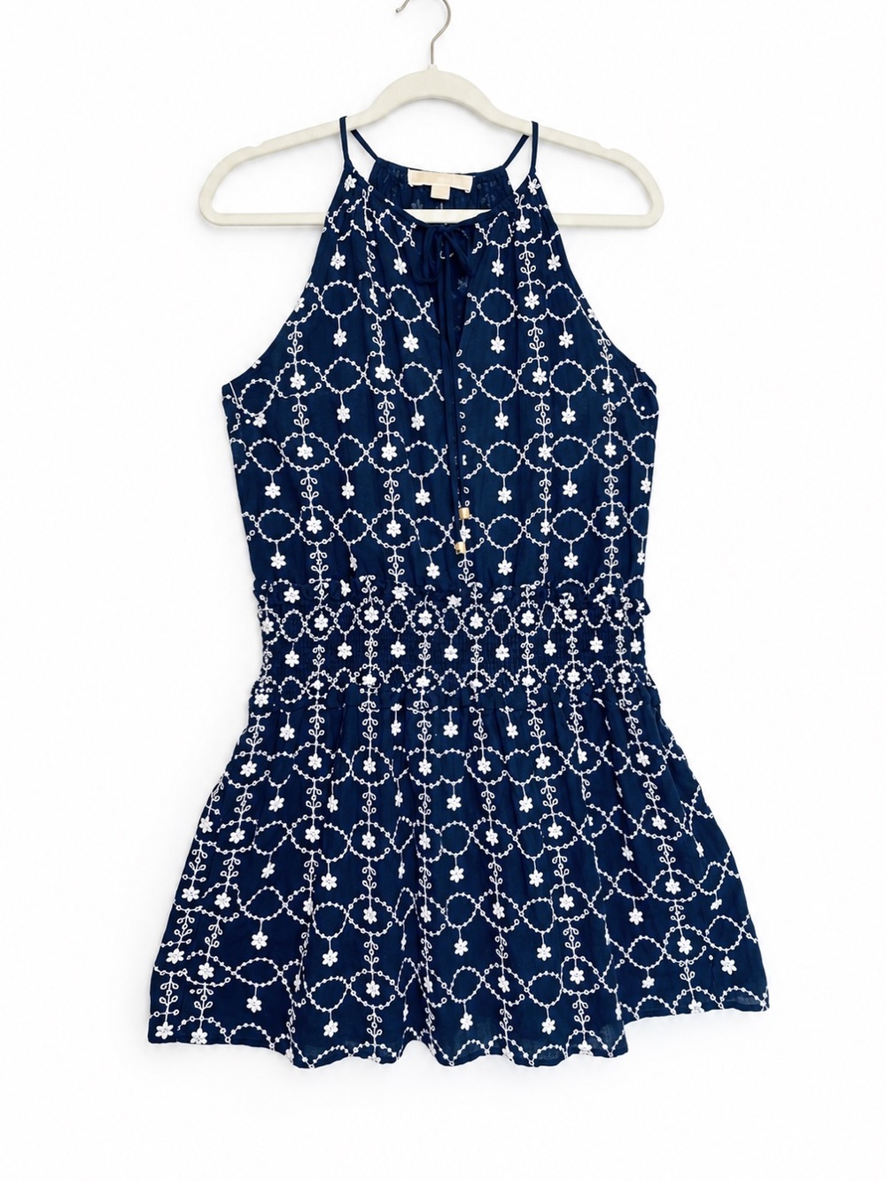 Michael Kors Women’s Size M Navy casual Blue White Floral Halter Mini Dress